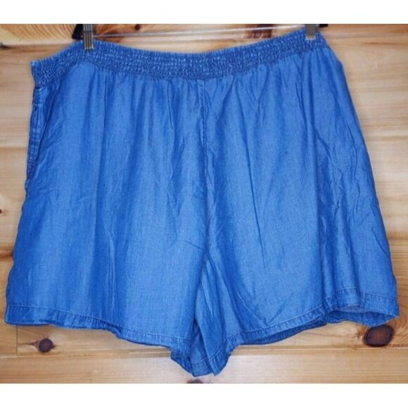 Evri Women Shorts 3x Blue Chambray Plus Size Pull On Elastic Waist Pockets - Picture 7 of 7